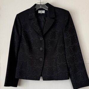 Stresa black jacquard jacket with floral paisley pattern. Size 8 Petite.